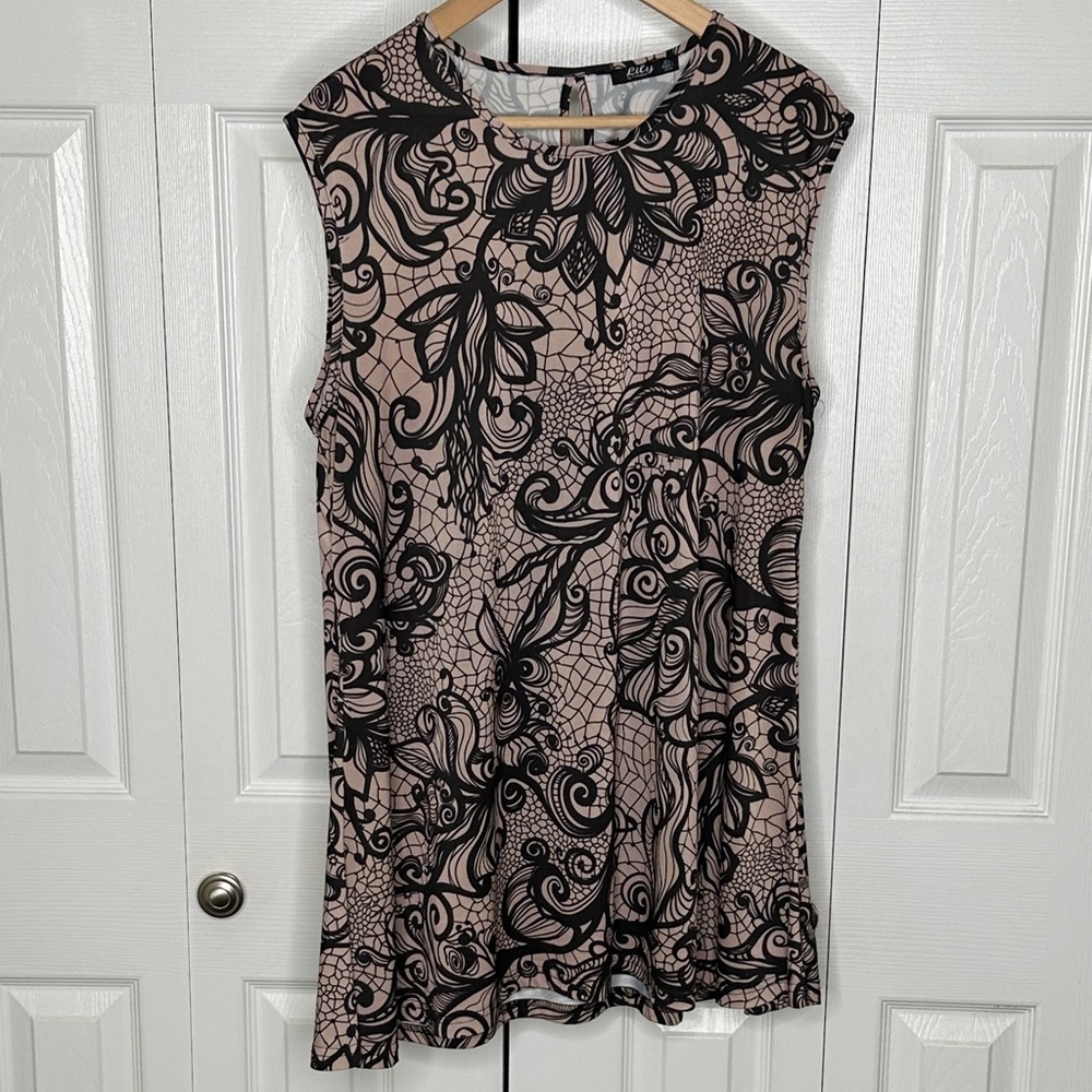 Lily Neutral Abstract Patterned Sleeveless Tunic Top Women's XL P2P 23" & 29" L